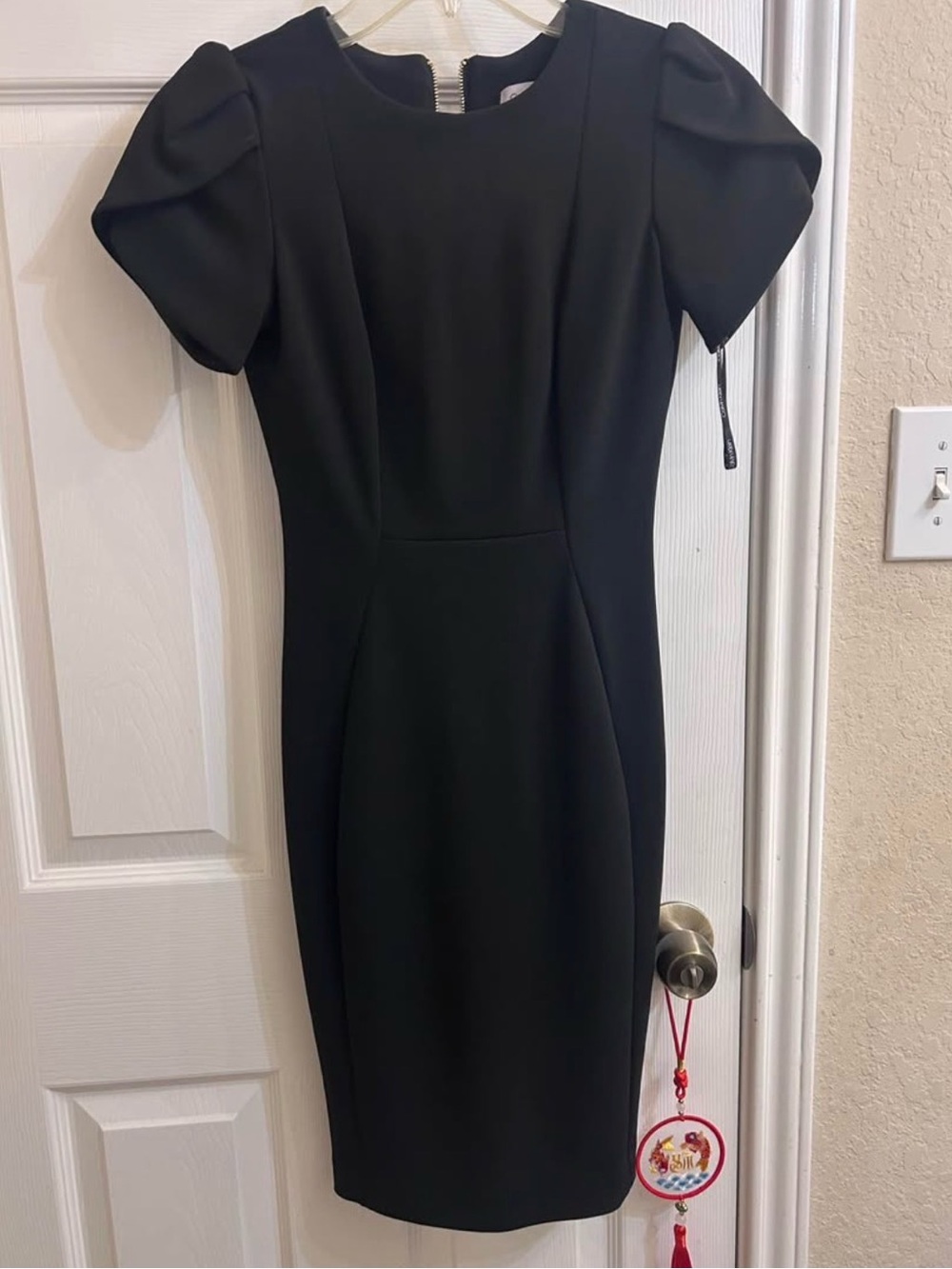Calvin Klein Black Puff-Sleeve Sheath Dress